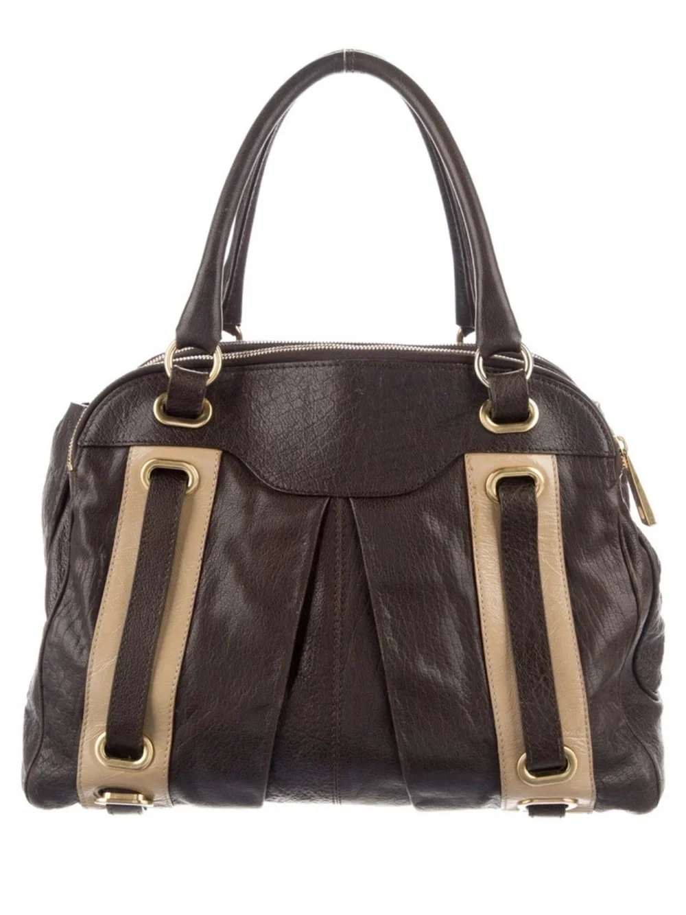 Marc Jacobs Dark Brown and Beige Leather Satchel